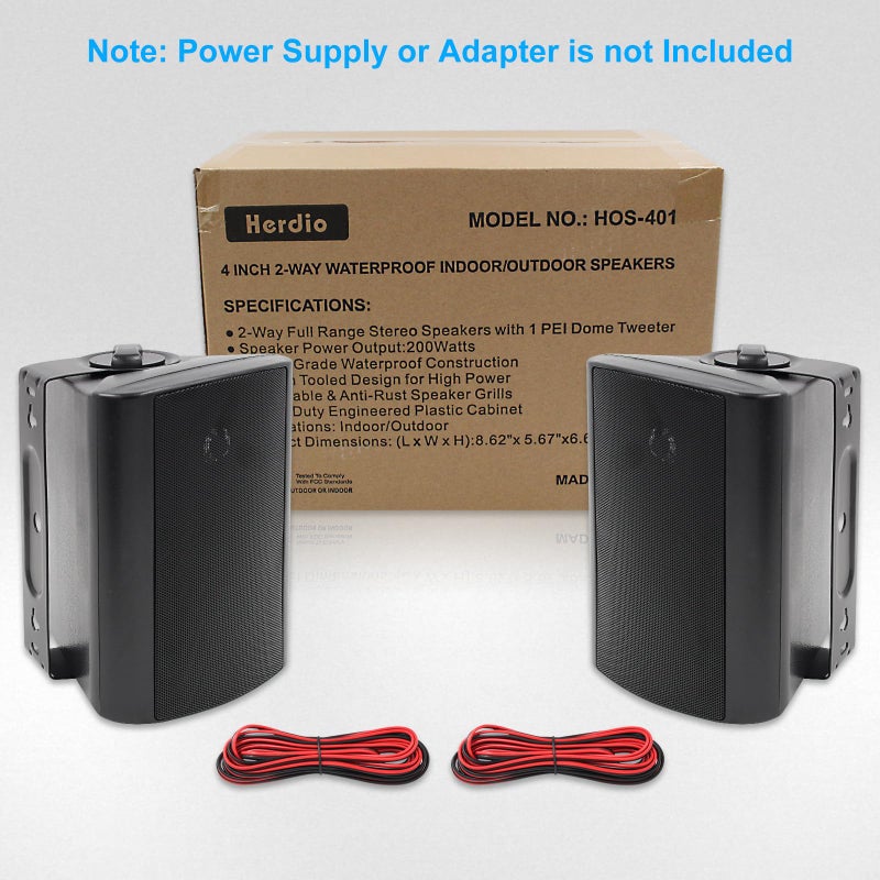 Herdio 4 Inches Passive Outdoor Speakers with 200Watt Powerful Bass Expansive Stereo Sound Coverage All-Weather Durability (Pair, Black) - Image 5